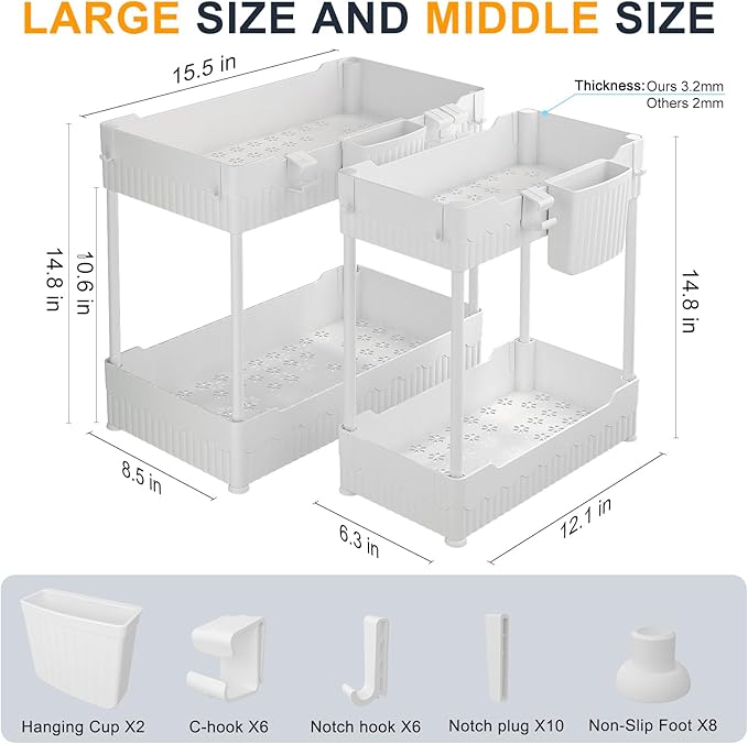 Sevenblue 2 Pack Under Sink Organizer, Under Bathroom Cabinet Organizer - Image 2