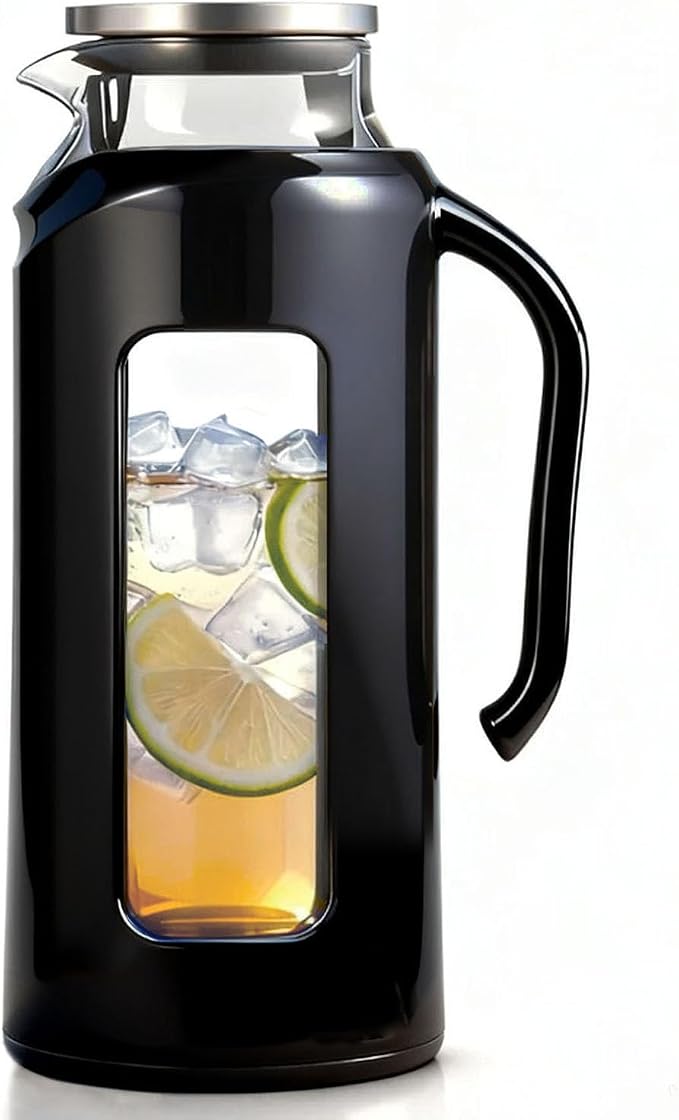 Delove Glass Pitcher with Lid & Shatterproof Shell – Heat-Resistant by Delove