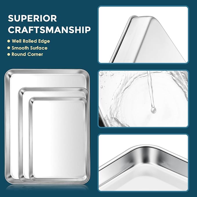 E-far Stainless Steel Baking Sheet Set of 3, 12.4”/10.5” /9.4” Cookie Sheet - Image 4