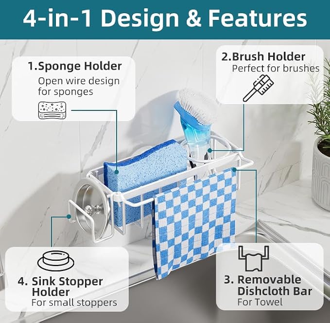 TAILI 4-in-1 Sink Caddy with Strong Suction Cup, Sponge Holder - Image 5
