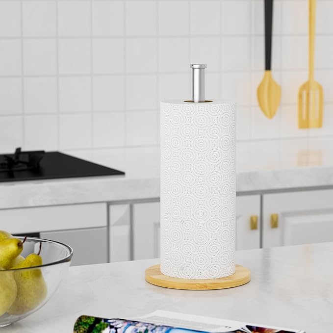 Wooden Paper Towel Holder Countertop, Non-Slip Base, Stainless Steel, - Image 7