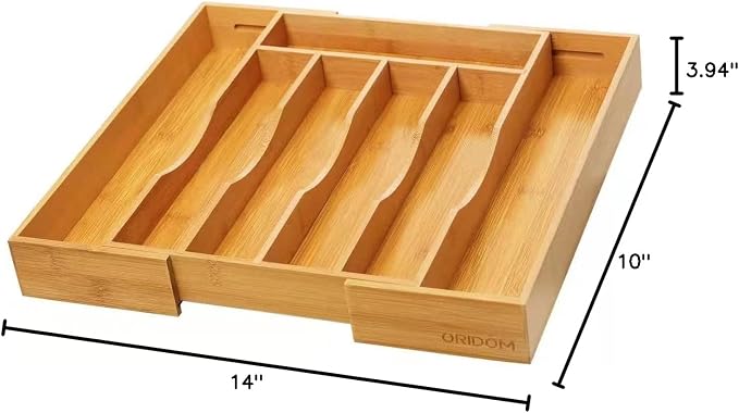 2-Piece Bamboo Silverware Organizer, Expandable Kitchen Drawer Organizer - Image 9