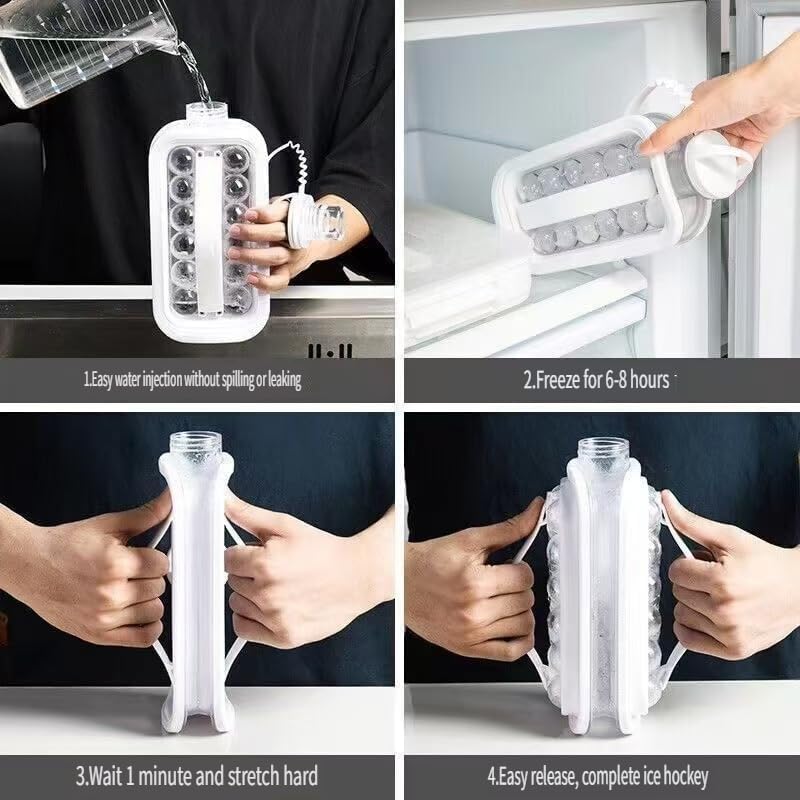 2-in-1 1.2L Ice Ball Maker Water Bottle, Leak Proof Silicone Ice Mold