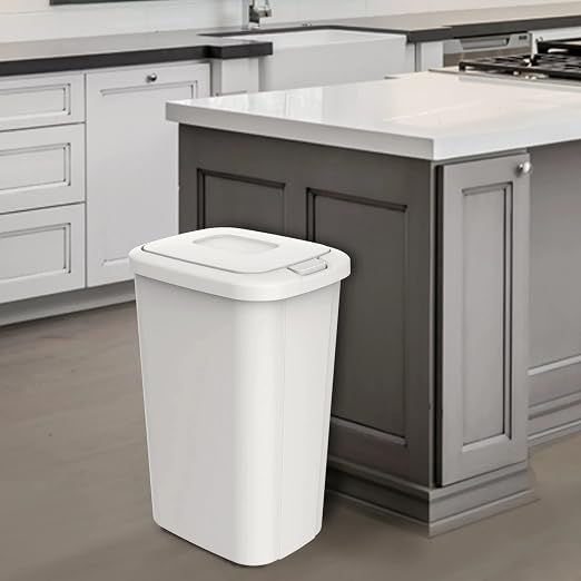 Solid Color 13.3 Gal Touch Top Plastic Trash Can, Spring Loaded Lid Garbage Bin - Image 5