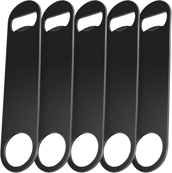 WEGAZ-5 Pack 7inch Black Stainless Steel Flat Beer Bottle Opener, Stainless by WEGAZ
