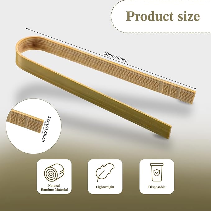 150 Pieces Mini Bamboo Disposable Tongs 4 Inch Bamboo Toast Tong Wooden Cooking - Image 2