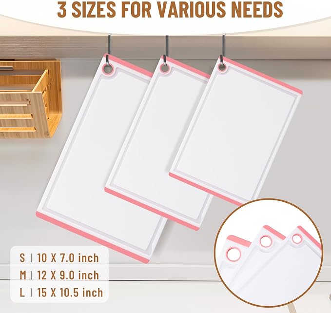Kikcoin Plastic Cutting Boards for Kitchen, 3-Piece Large Cutting Board Set - Image 2