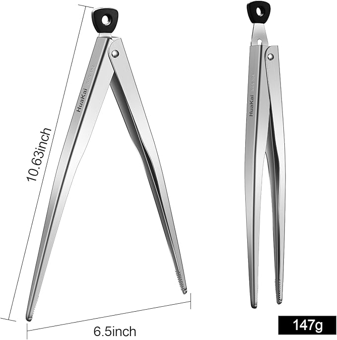 Locking Stainless Steel Kitchen Tongs, 12-inch Grill Tongs, Heat-Resistant up - Image 2