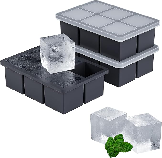 Large Ice Cube Tray for Whiskey 3 Pack, HANCELANT Big Silicone Square Ice Cube by HANCELANT