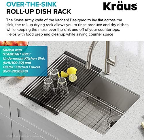 Kraus KRM-10DG Over-Sink Roll-Up Dish Drying Rack, Dark Grey