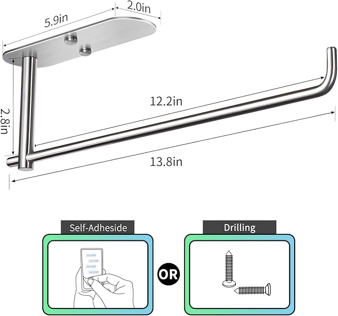 VAEHOLD Self Adhesive Paper Towel Holder Under Cabinet Mount, Wall Mounted - Image 3