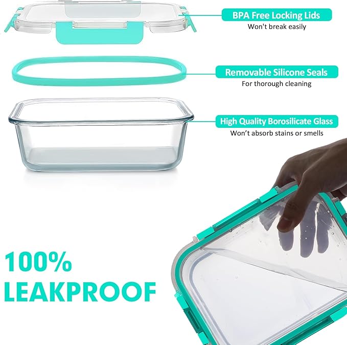 VERONES 30 Pieces Glass Meal Prep Containers Set, Stackable Glass Food Storage - Image 4