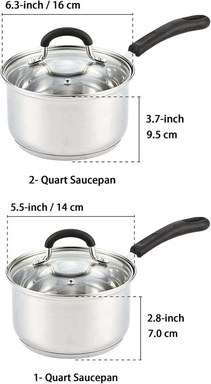 Cook N Home 1 & 2 Quart Stainless Steel Saucepan Sets - Image 2