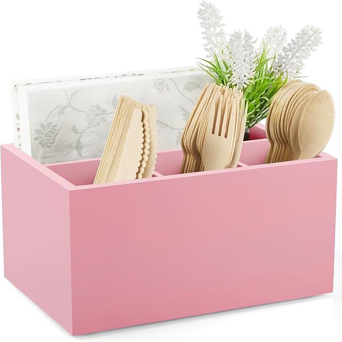 DRASTAR Utensil Holder, Wooden Silverware Caddy, Picnic Cutlery Organizer by EnhanceYourDailyLife