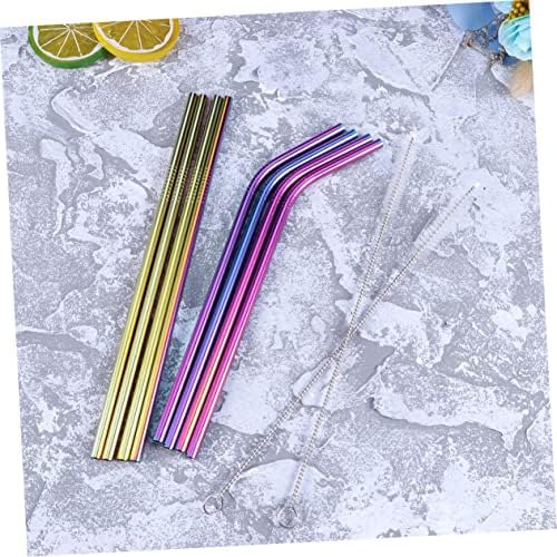8pcs Drinking Straws Stainless Steel Set, Rainbow for Tumblers