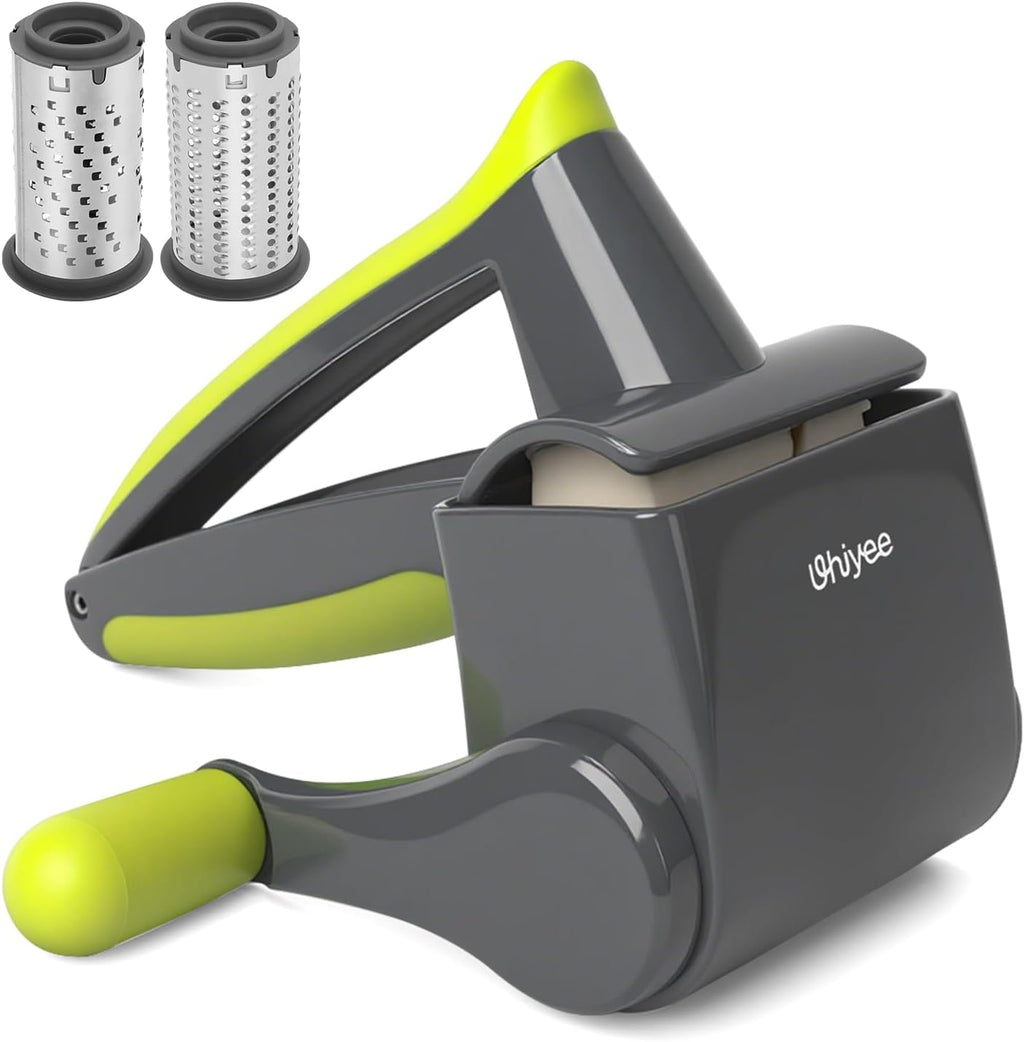 Patented Handheld Parmesan Cheese Grater with 2 Rotary Drums, Gray