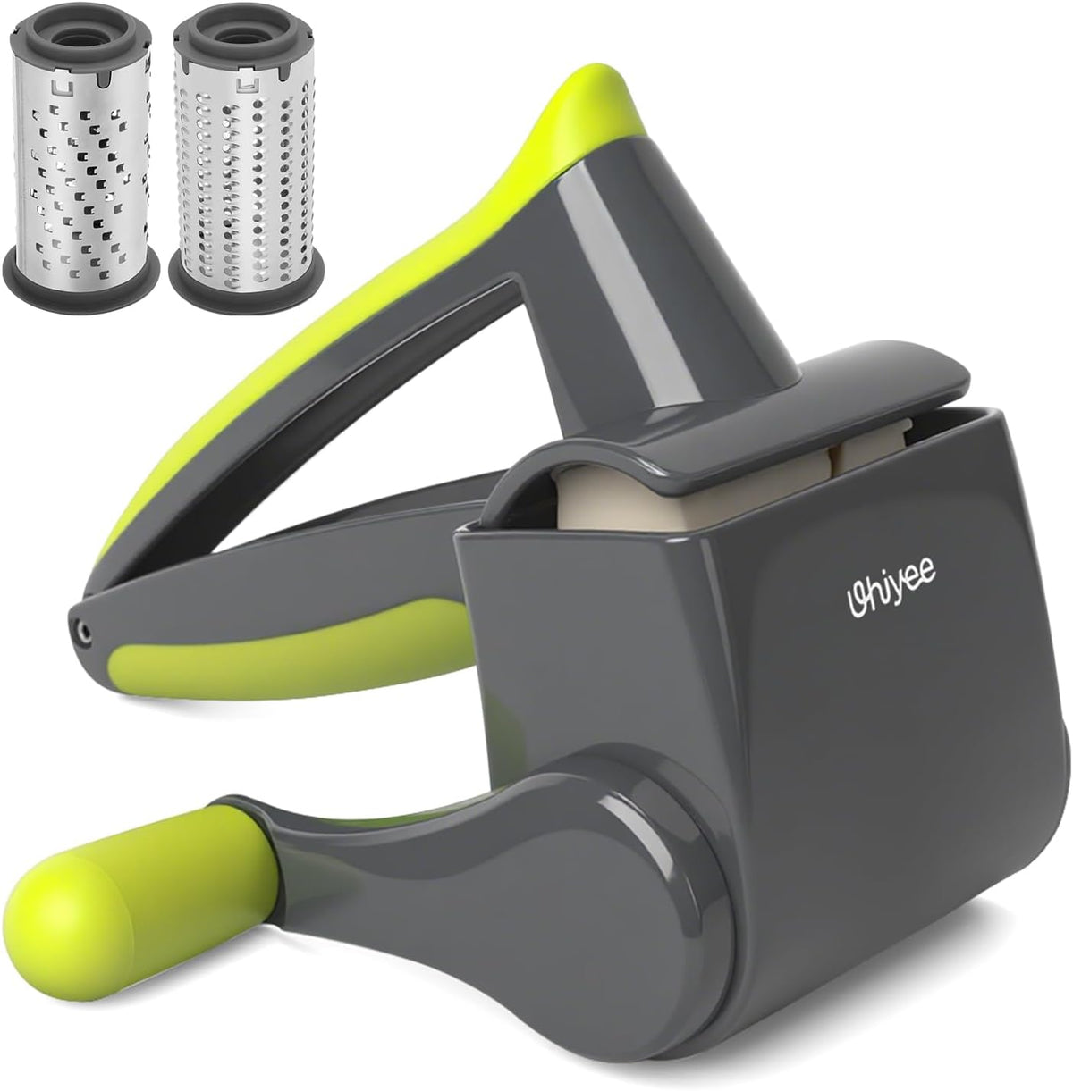 Patented Handheld Parmesan Cheese Grater with 2 Rotary Drums, Gray