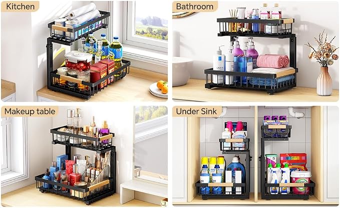 PXRACK Under Sink Organizer, Adjustable Height, 2 Tier Pull Out Under Cabinet - Image 7