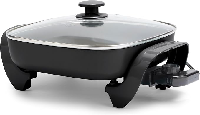GreenLife 12" 5QT Square Electric Skillet, Glass Vented Lid, Ceramic PFAS-Free by GreenLife