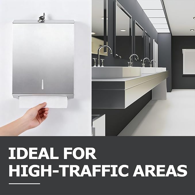 Paper Towel Dispenser Wall Mount Commercial, Brushed Stainless Steel & - Image 6