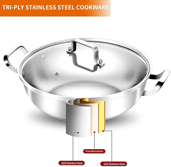 Delarlo Tri-Ply Stainless Steel 12 inch Everyday Pan - Image 2