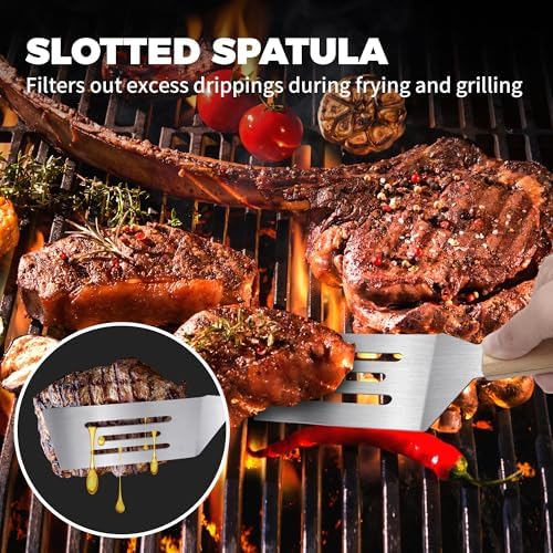 2PCS Stainless Steel Spatula, Wooden Handle