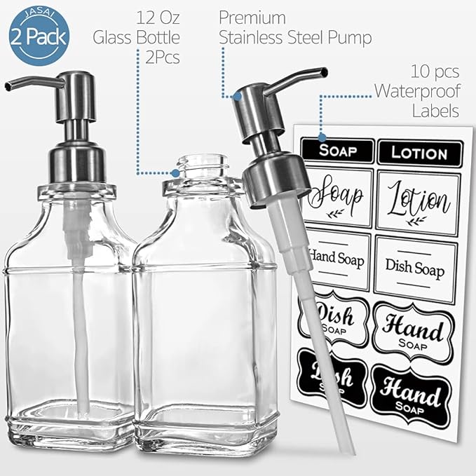JASAI 2Pack Antique Design Glass Soap Dispenser - Image 2