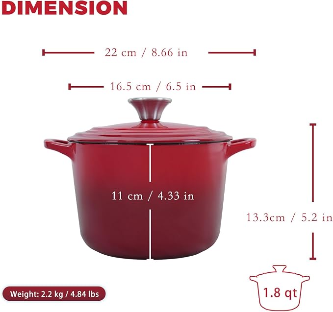 Flavehc Dutch Oven Pot with Lid 1.8 qt Cast Iron Dutch Oven - Image 4