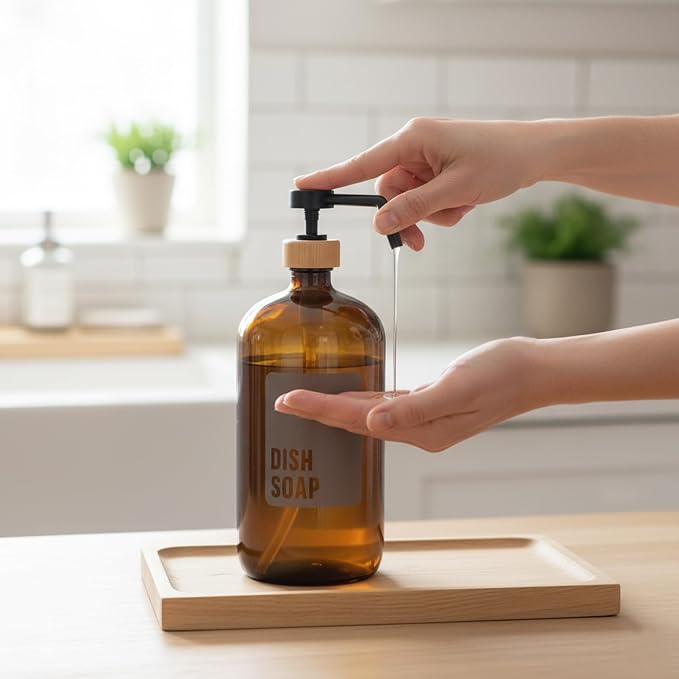 SAVVY & SORTED Amber Glass Dish Soap Dispenser - Image 8