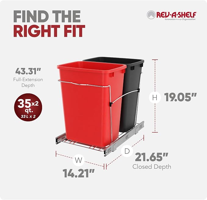 Rev-A-Shelf RV-18KD-1618C-S Double Pullout Trash Can - Image 3