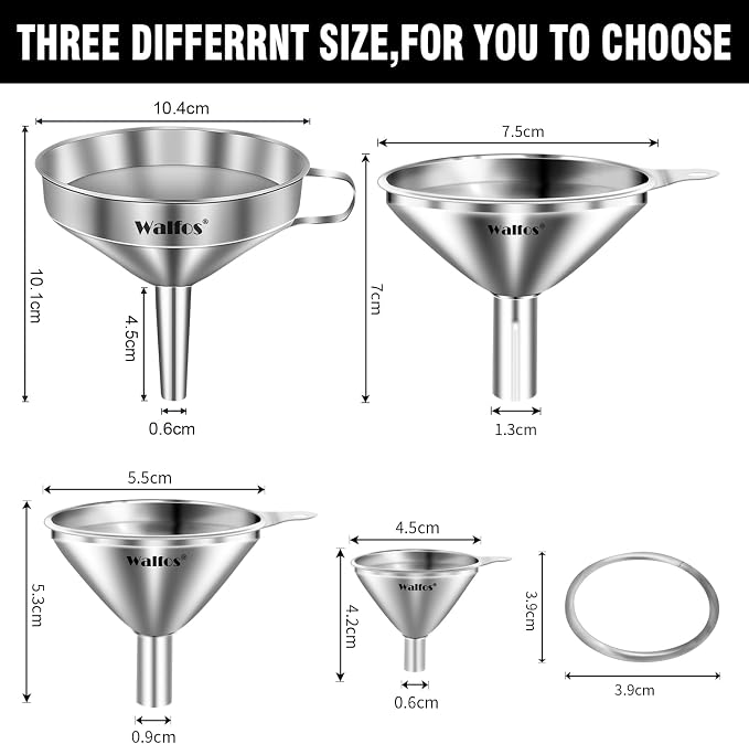 Stainless Steel Funnel, Walfos 4 Pack(4in、3 in、2.2 in、1.7in Kitchen Funnel - Image 4
