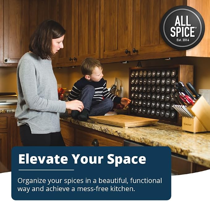 AllSpice Spice Rack Organizer, 525 Unique Labels, Countertop or Wall Mount - Image 2