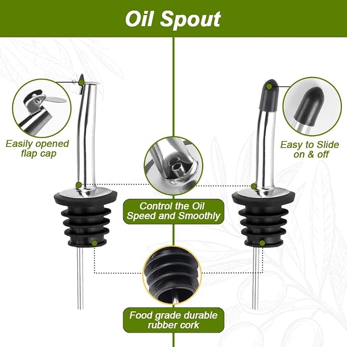 Green Olive Oil Dispenser Bottle - 17oz/500ml Glass Oil and Vinegar Bottles Set - Image 4