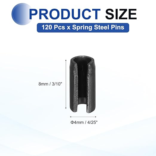 MECCANIXITY 120Pcs Slotted Split Roll Pins 4/25 Inch Dia. 3/10 Inch Length 65Mn - Image 2