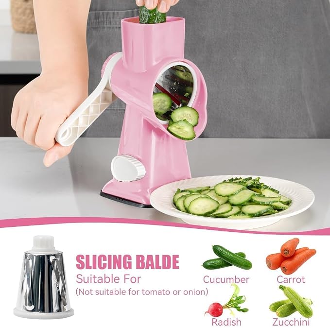 KEOUKE Rotary Cheese Grater Hand Crank Pink - Image 4