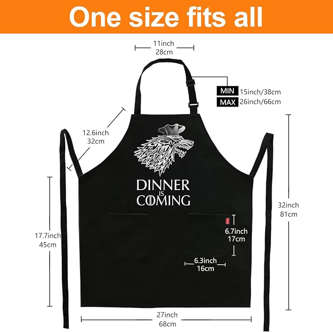 Grill Aprons for Men Women, Dinner is Coming Kitchen Chef Apron - Image 4