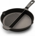 10 Inch Cast Iron Skillet-Breakfast Fry Pan-Divided 2 in 1 Half Grill-Eggs, Bacon, Steak-Heavy Duty Cast Iron Skillet