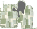 Oven Mitts and Pot Holders Set, Modern Art Pastel Green Geometric Silicone by DADABULIU