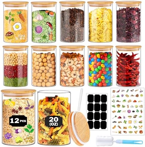 BGraceyy Glass Jars with Bamboo Lids 20 oz, 12 Pcs