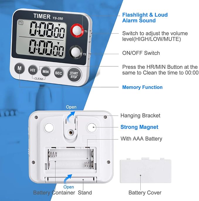 HomeMall Digital Kitchen Cooking Timer, Dual Count Up & Down - Image 2