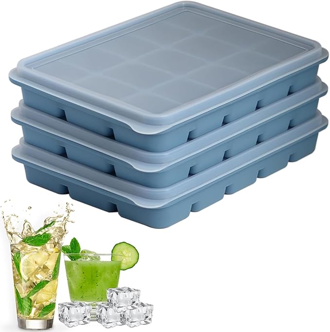 Ice Cube Trays Set of 3, Easy Release 15 Flexible Silicone Ice Cube Molds by LYQOQYL