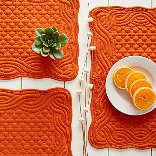 DII Quilted Farmhouse Collection Tabletop, Placemat Set, Pumpkin