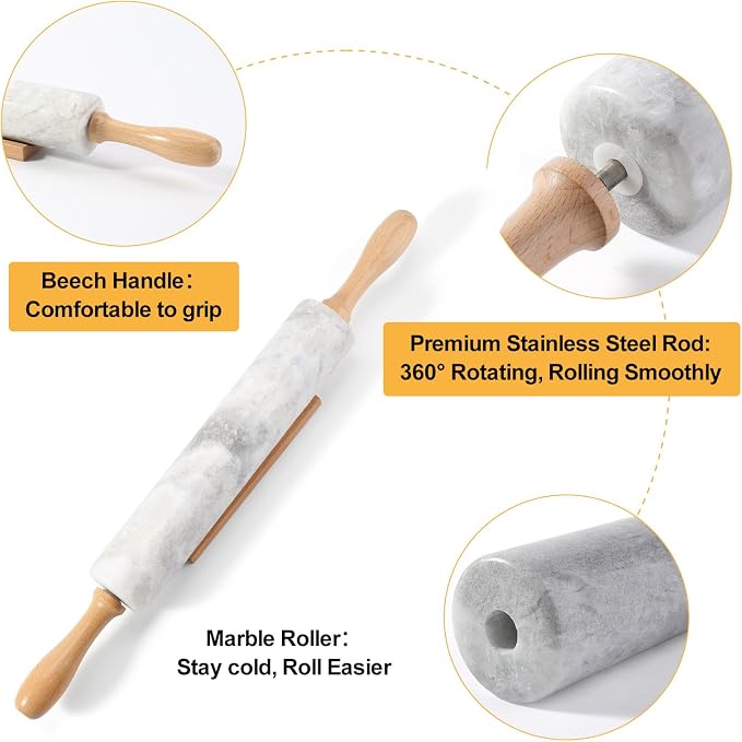 Koville African Natural Marble Rolling Pin, Non-Stick Polished Dough Roller - Image 5