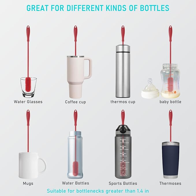 15.7" Silicone Bottle Brush, ddLUCK Water Bottle Cleaner Brush - Image 2
