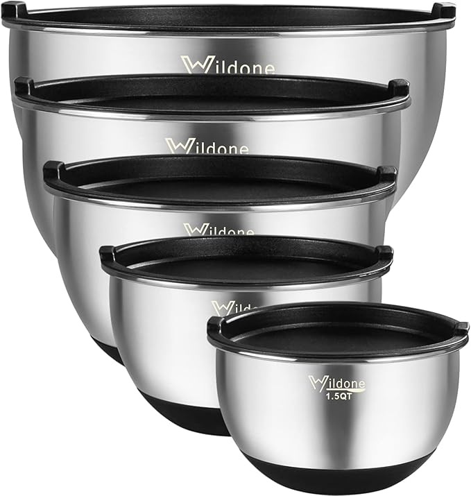 Wildone Mixing Bowls with Airtight Lids, Stainless Steel Nesting Mixing Bowls by Wildone