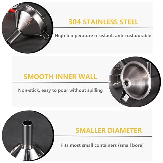 Small Funnels for Filling Bottles, Stainless Steel Small Kitchen Funnel Set of 3 - Image 3
