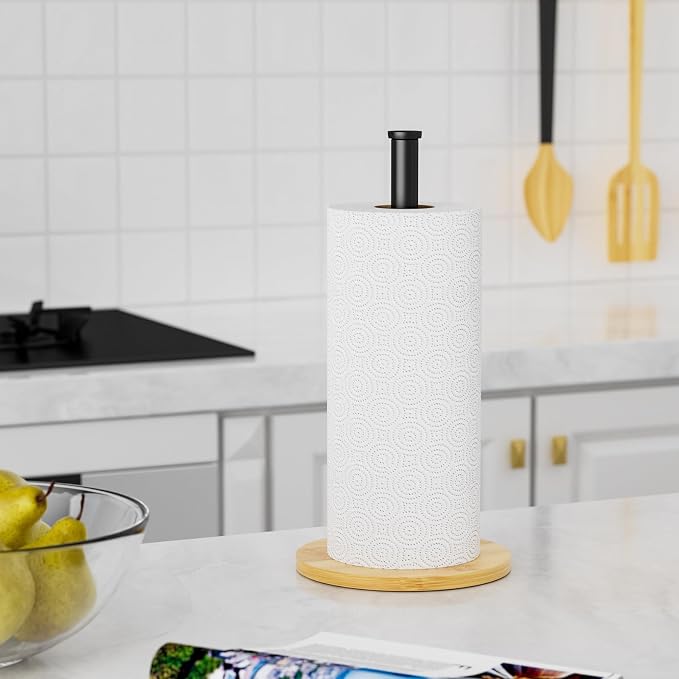 Wooden Paper Towel Holder Countertop, Non-Slip Base, Stainless Steel, - Image 7