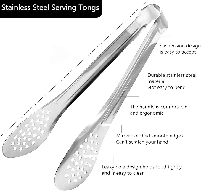 6 Pack Buffet Tongs, Stainless Steel Serving Tongs Serving Utensils 7Inch - Image 3