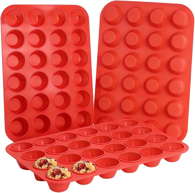 CAKETIME Silicone Mini Muffin Pan 3 Pack 24 Cups Nonstick Mini Cupcake Pan by CAKETIME
