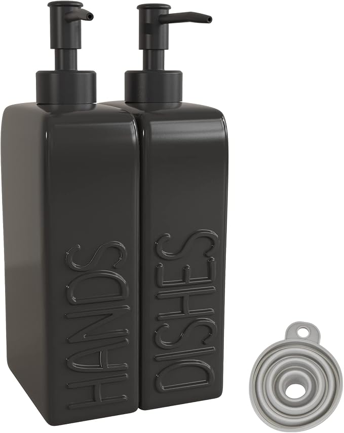 Soap Dispenser Set with Stainless Steel Pump, 2 Pack Ceramic Refillable Dish by Karisky